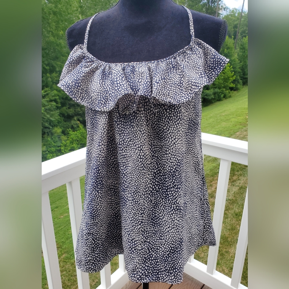 Strawberry Women's Racerback Blouse Navy w/Light Gray Design Sz S